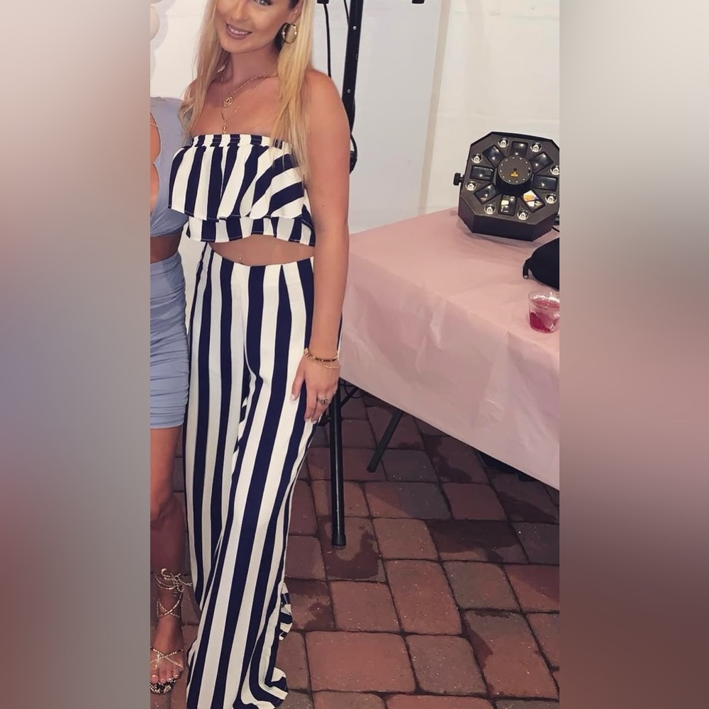 Striped Navy and White Two Piece Pant Set